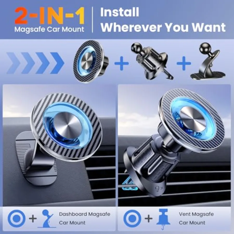 Suporte de telefone magnético atualizado 2025 para carro com 22 ímãs fortes e design de ganchos duplos universal compatível com iPhone 16