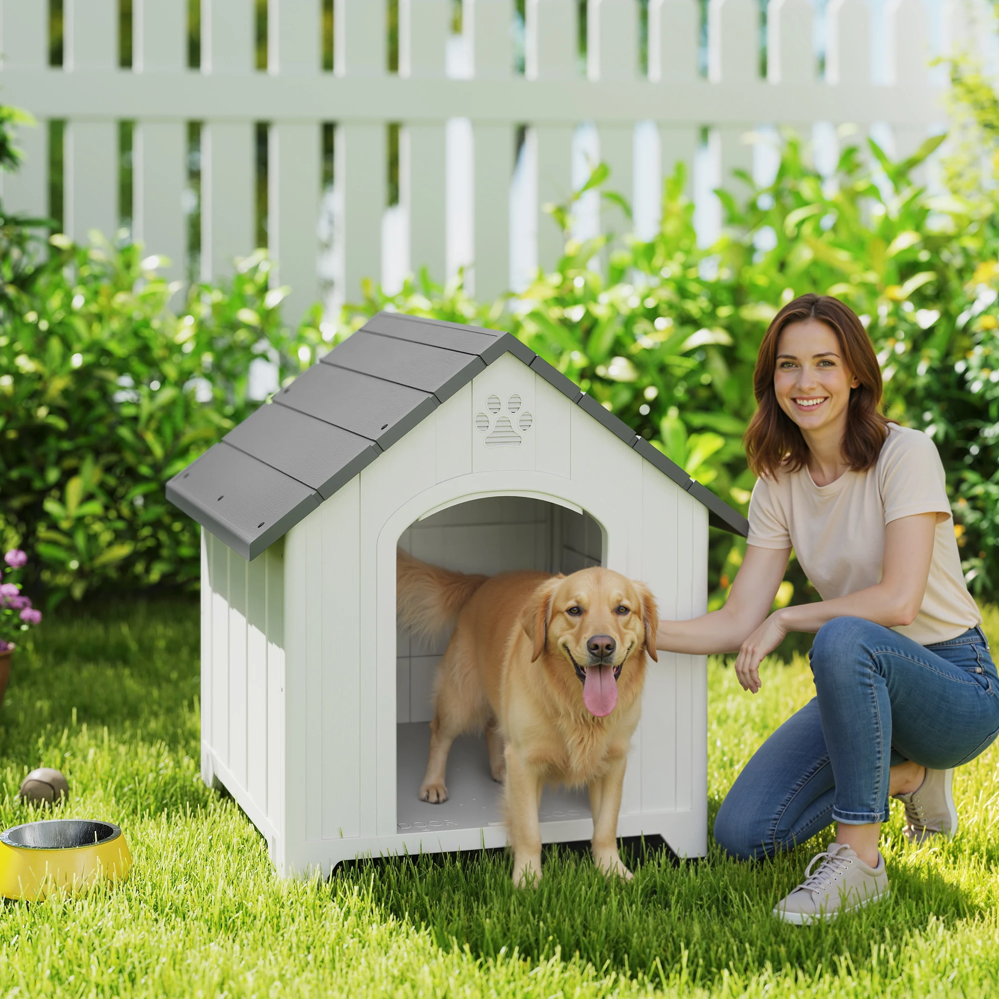 Caseta Exterior PawHut para Perros Grandes con Base Elevada - Gris 🐾