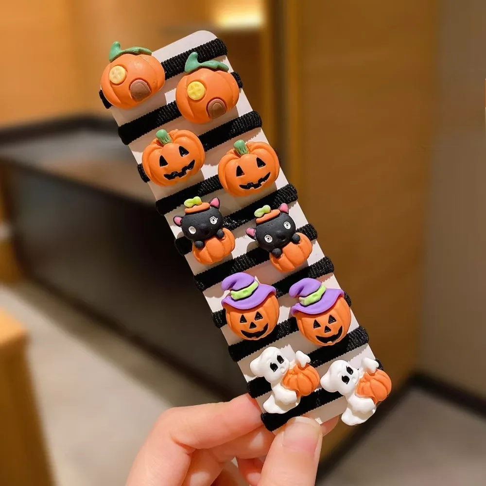 10PCS Halloween Elastic Hair Bands Set Cute Pumpkin Candy Hair Ties Festival Scrunchies Ponytail Headwear Girl Hair Accessoires