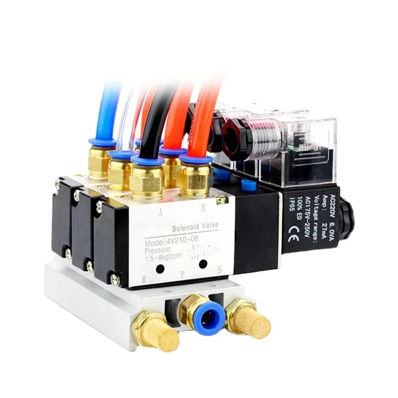 

4V110 4V210 4V310 Pneumatic Electric Solenoid Valves 5 Way 2 Position Control Air Gas Magnetic Manifold Valve Group Set