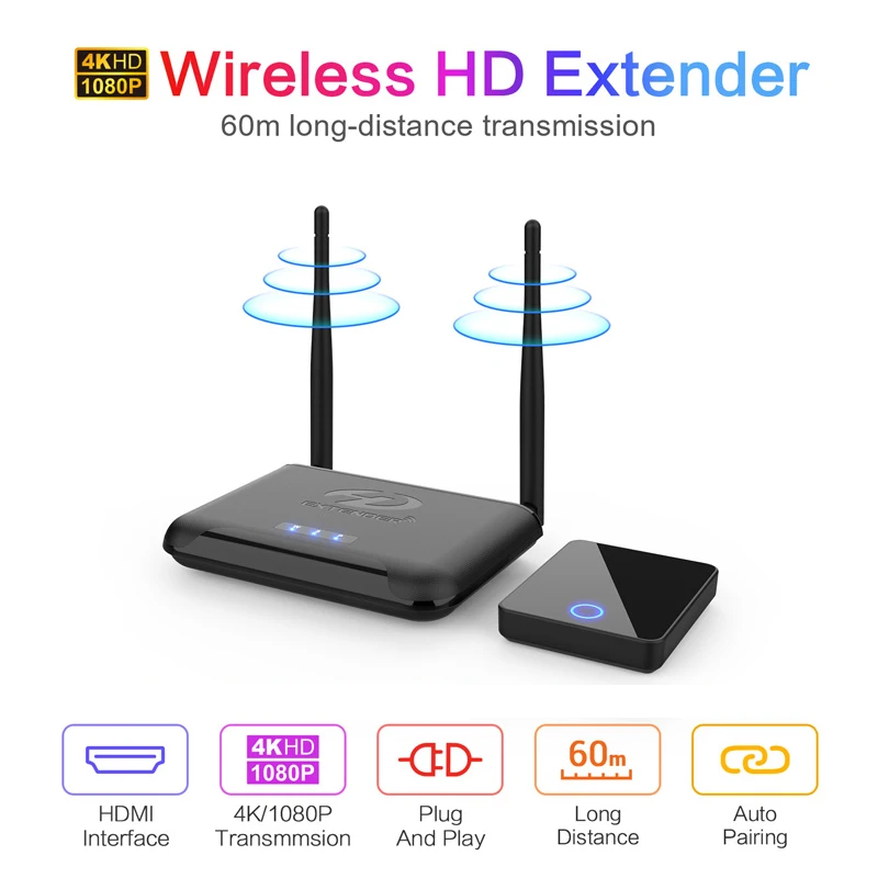 

3D Media HDMI Extender 4K@30Hz/1080P@60Hz Wireless Audio & Video Adapter 60 Meters Transmitter And Receiver Kit For Projector