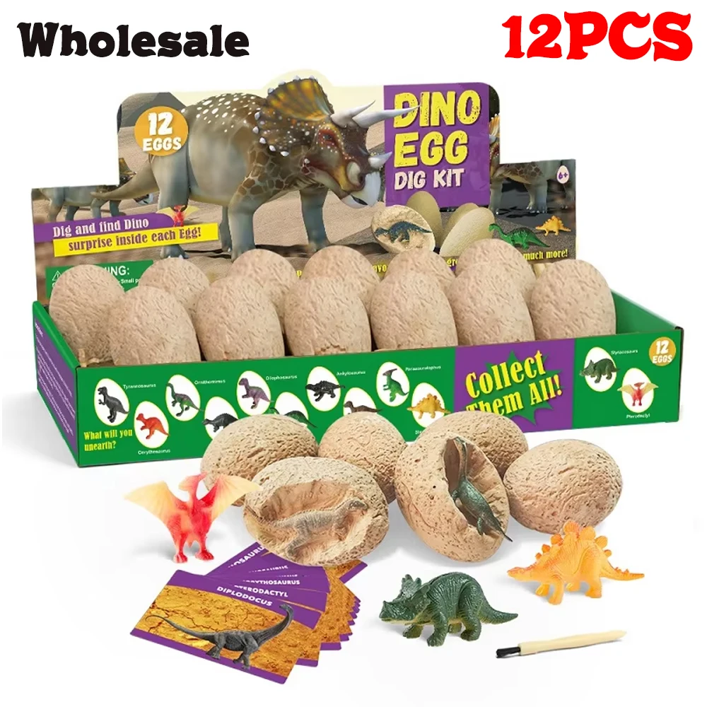 12 Pack Dinosaur Eggs Excavation Dig Dino Eggs Fossil Dinosaur DIY Handmade Blind Box Science Experiment Kits STEM Toys For Kids