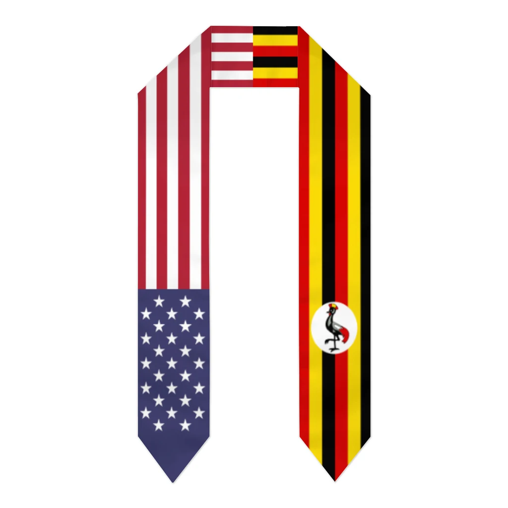 Graduation Sash Uganda & USA United States Flag Stole Shawls Graduate Wraps Scraf International Student Pride Gifts