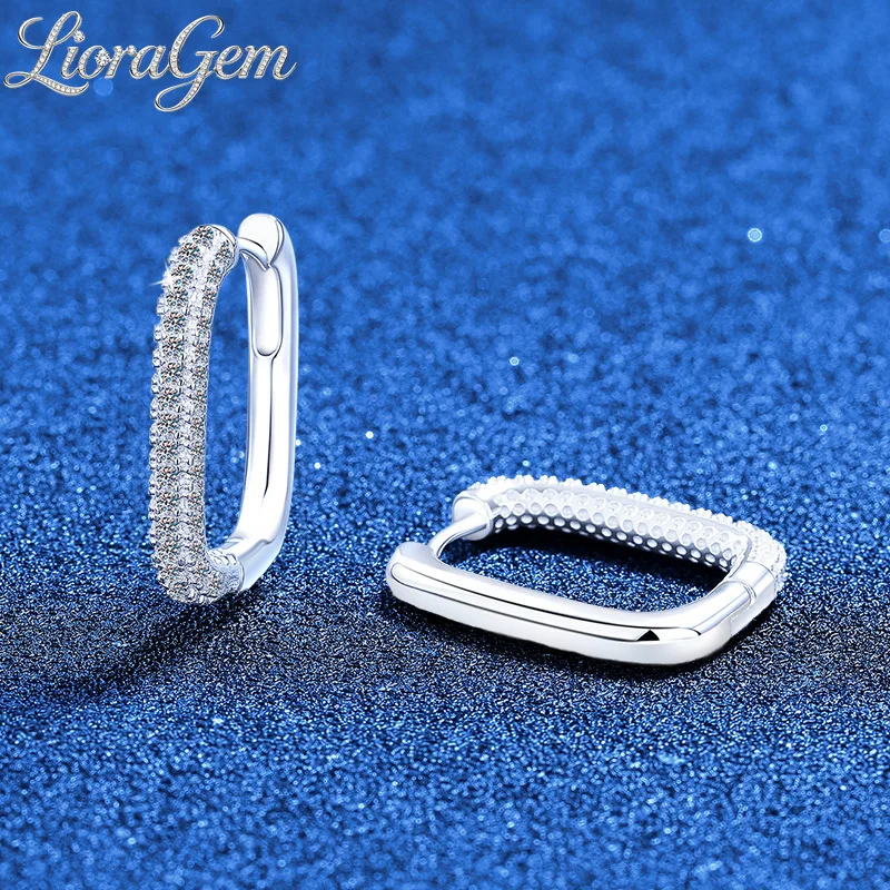 

LioraGem Inlaid Sparkling Moissanite U-Shaped Earrings for Women, Fashionable Geometric High-End Ear Clips Platinum PT950 Stamp