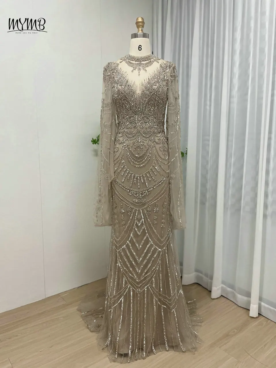 MYMB Arabic Gorgerous Cape Sleeves Lace Evening Wedding Gowns Dubai Exclusive Beaded High Neck Muslim Women Prom Party Dresses