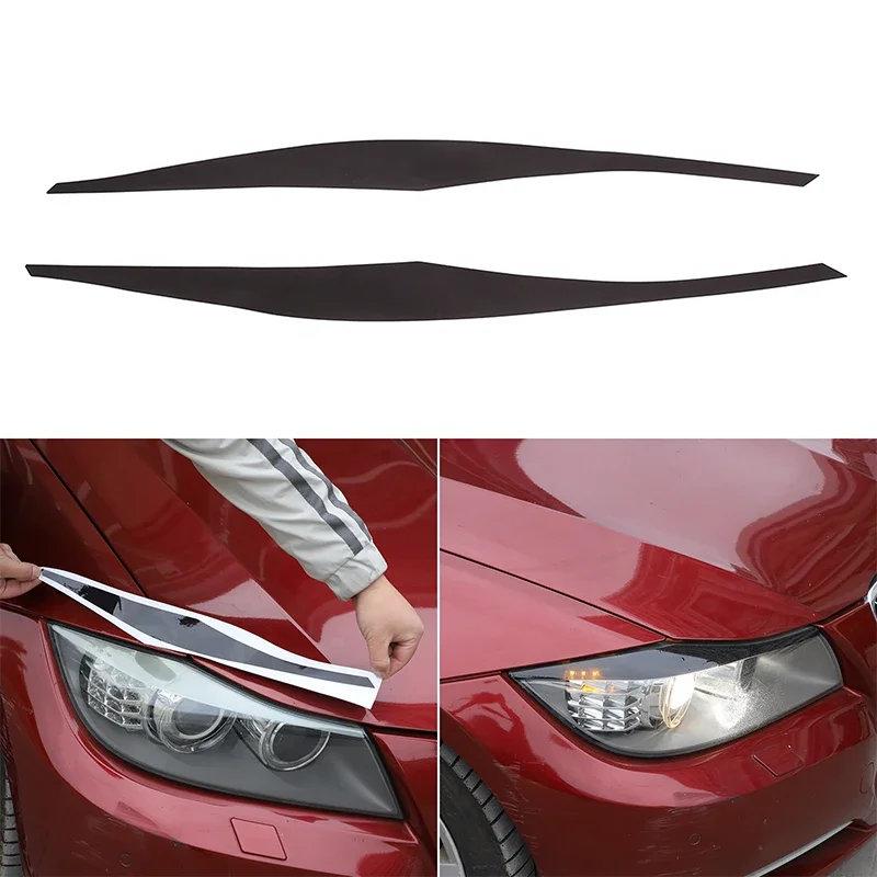 

2Pcs PVC black Headlight Eyebrows Eyelids For BMW 3 Series E90 E91 2005-2012 Stickers Car Accessories