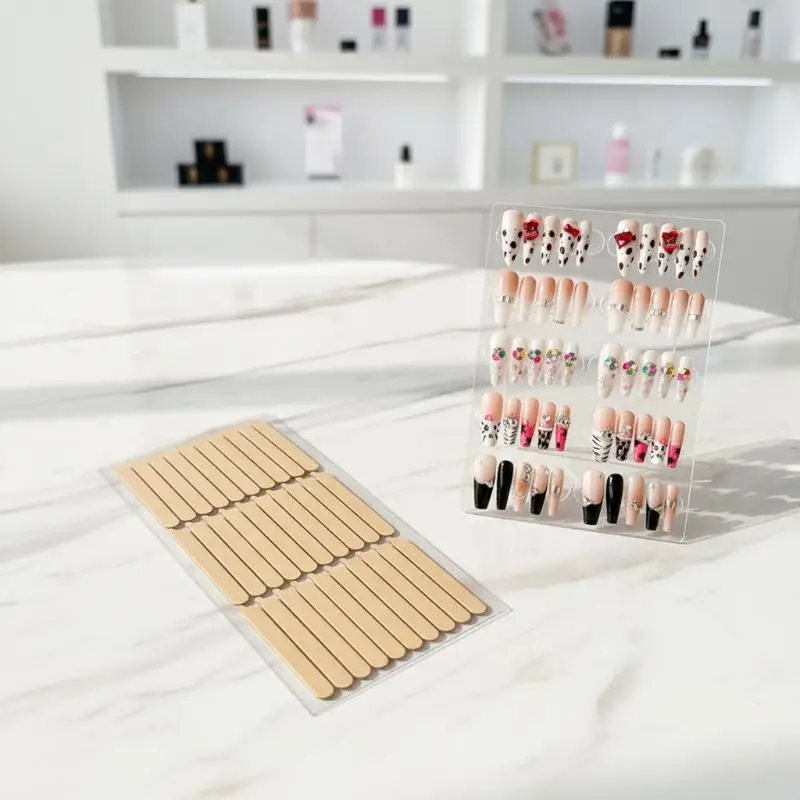 30/33pcs Transparent Double Adhesive Tape False Nails Display Stand Glue Stickers Acrylic Practice Showing Bar Nail Art Tools