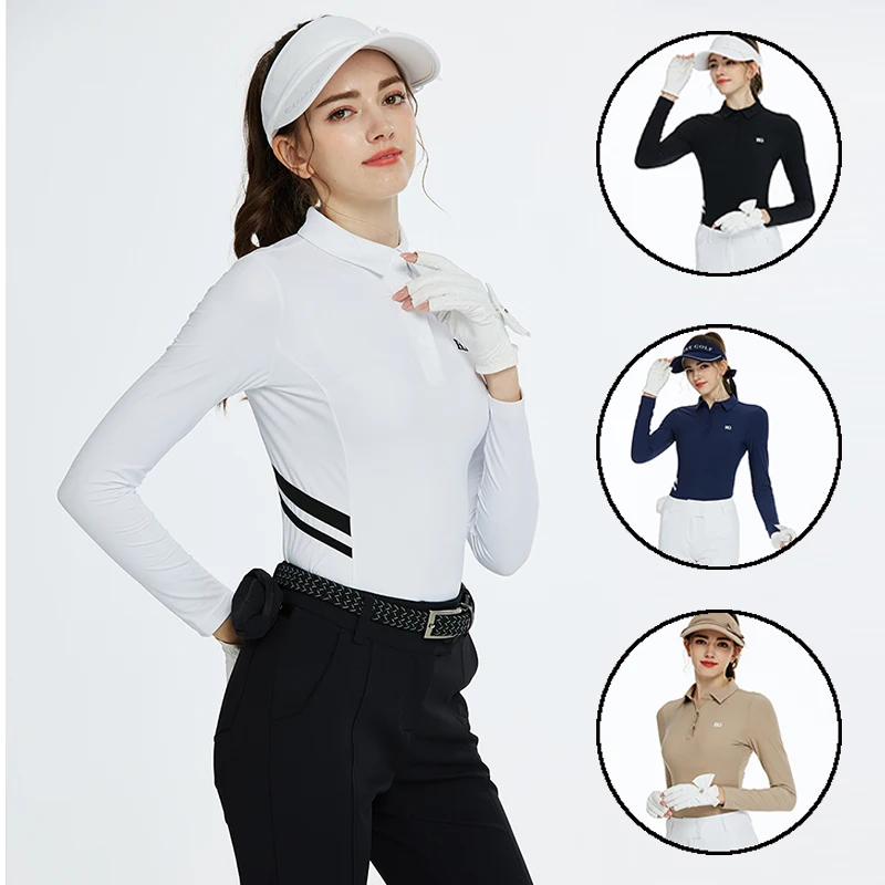 

Blktee Golf Sports Clothing Shirts Women Autumn Windproof Polo Shirts Ladies Elastic Slim-fit Tops Long Sleeve Leisure T-Shirts