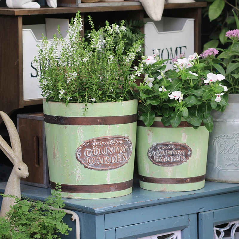 Rustic Wood Plant Pots Flower Buckets Garden Flower Planting Decorative Vases for Balcony  Flowers Arrangement
