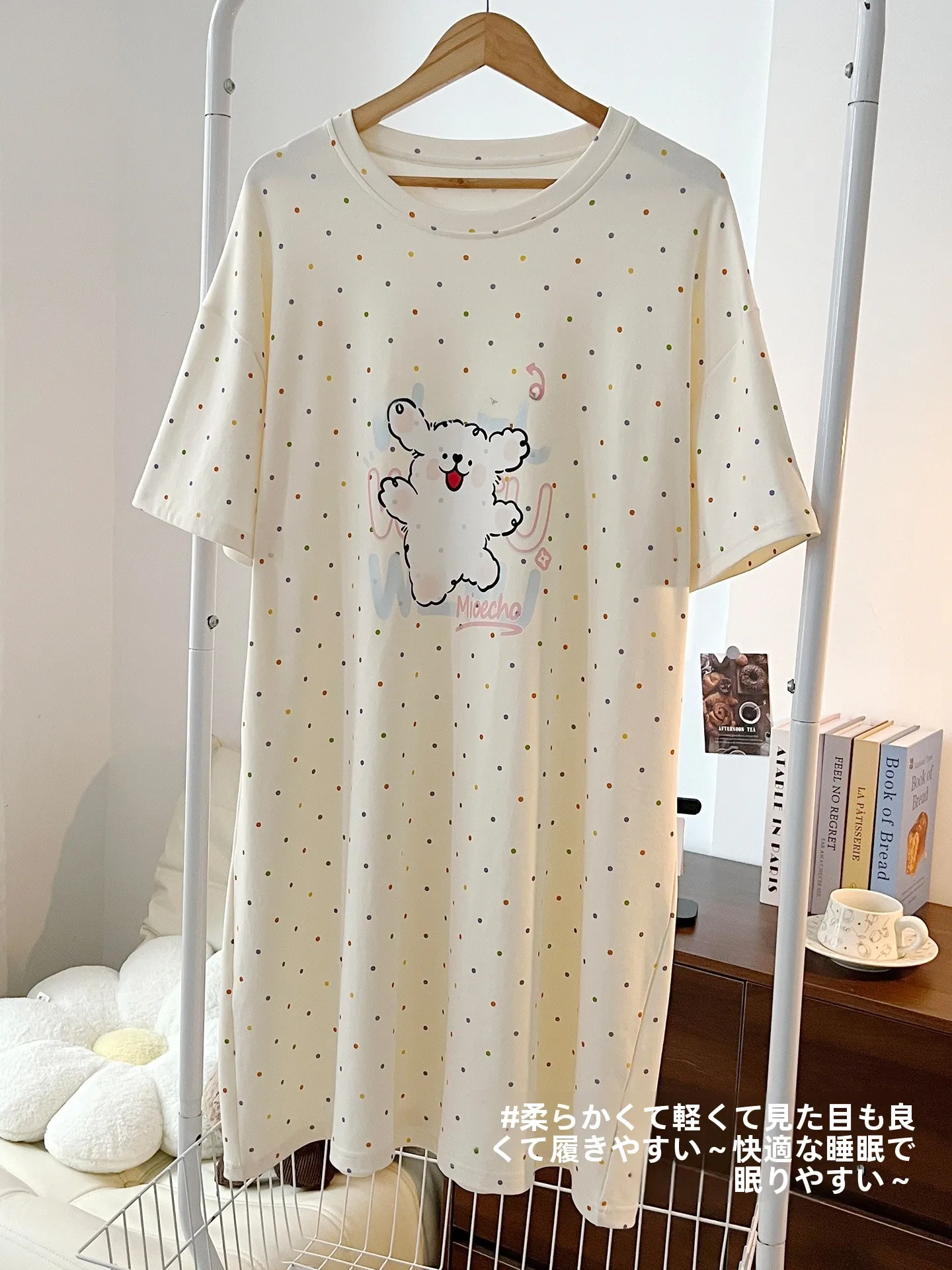 夏綿シルクパジャマ半袖女性のホーム服犬柄アウター適切なかわいい漫画プリント快適