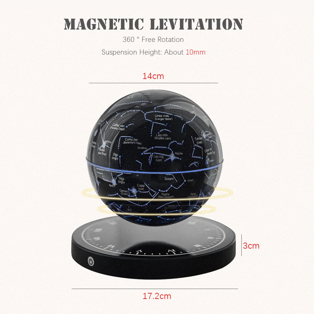 3D Printing LED Night Light Creative Magnetic Levitation Starlight Sphere 10 Colors Gradient Rotating Atmosphereesk Lamp Gift