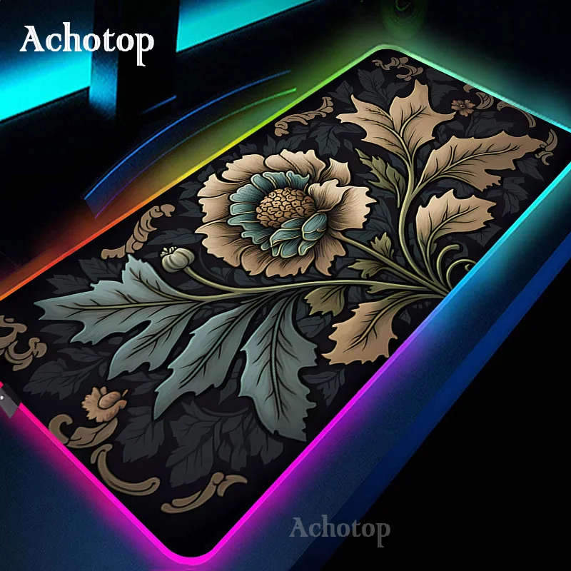 

Flower Gaming Mouse Pad Chinese Art RGB Keyboard Desk Pad Table Mat Computer Mause Carpet PC Gamer 900x400 Deskmat LED Backlight