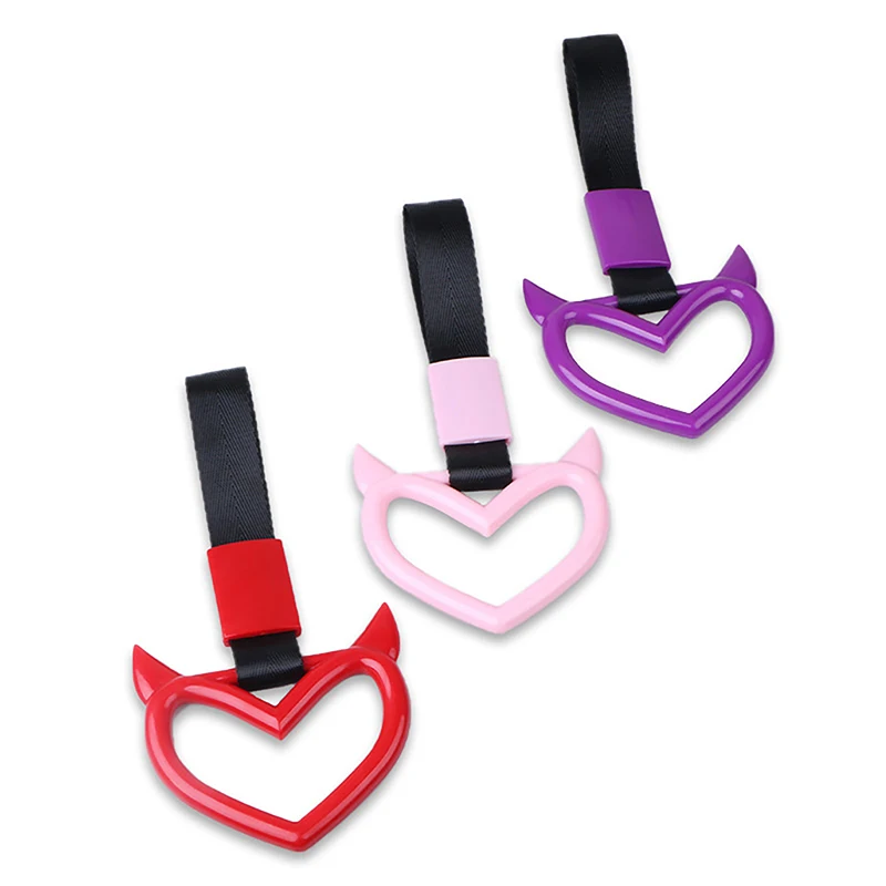 1pc Colorful Car Tow Strap Tsurikawa Ring Heart JDM Train Bus Handle Hand Strap Styling Drift Charm Strap Auto Accessories