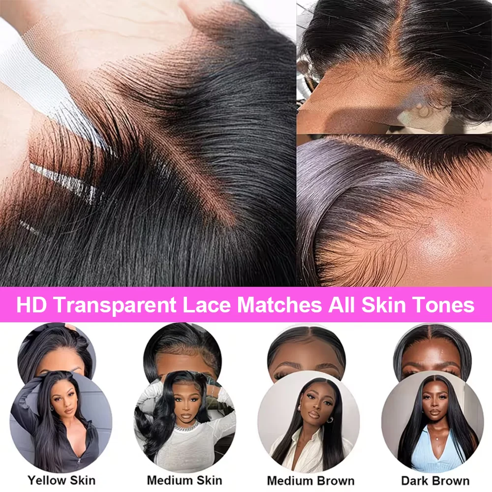 13x6 Lace Front Wigs Human Hair for Women 250 Density 13x4 HD Transparent Lace Front Wigs Human Hair Pre Plucked Straight 5x5 Glueless Lace Frontal Wigs Natural Black image 6