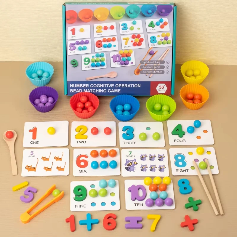 Bead Matching Number Operation Teaching Aids, Montessori Color Quantity Number Cognition, Fine Motor Development Activity Toys