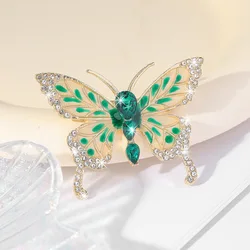 New wholesale diamond inlaid emerald butterfly brooch emerald insect chest flower enamel