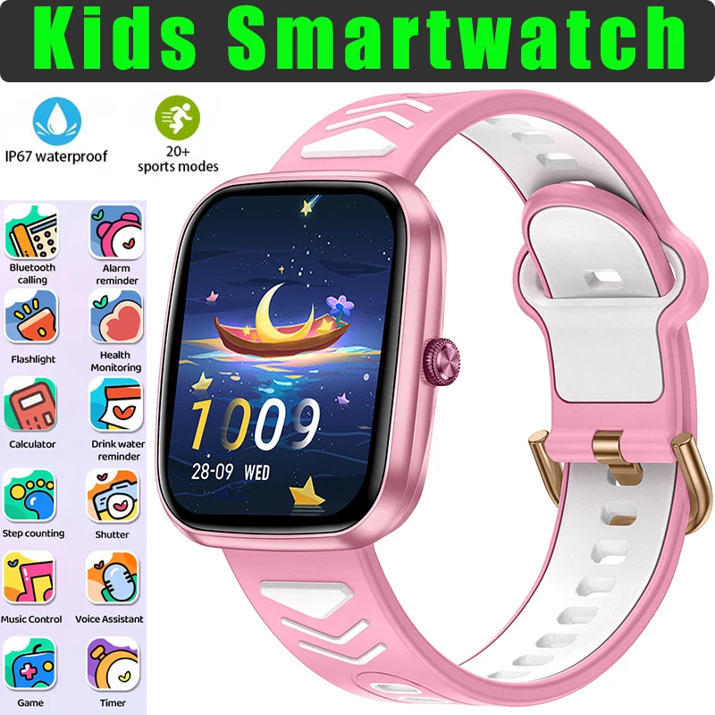 

Умные часы для подростков, детские умные часы в реальном времени, мониторинг здоровья сна, сердечного ритма, кислорода в крови, 20 спортивных режимов, часы 230 мАч, IP67