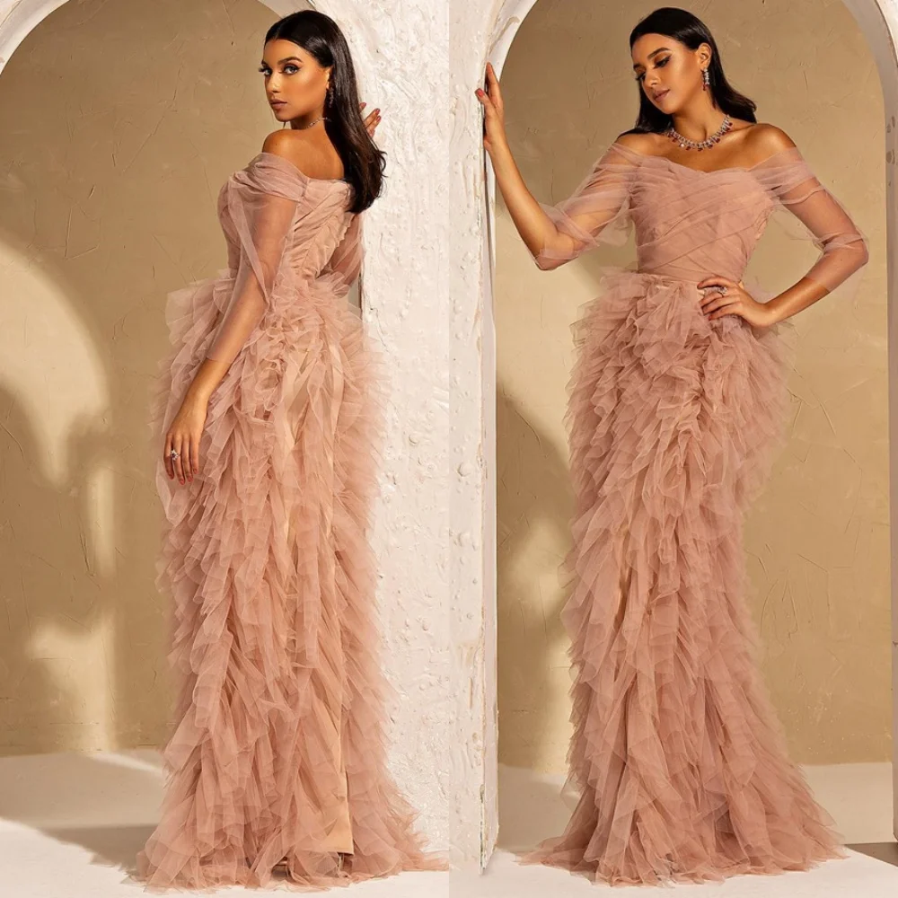 

Customized Elegant Tulle Evening Dresses Fashion Strapless Off the Shoulder Celebrity Gowns Luxury Special Occasion Gowns