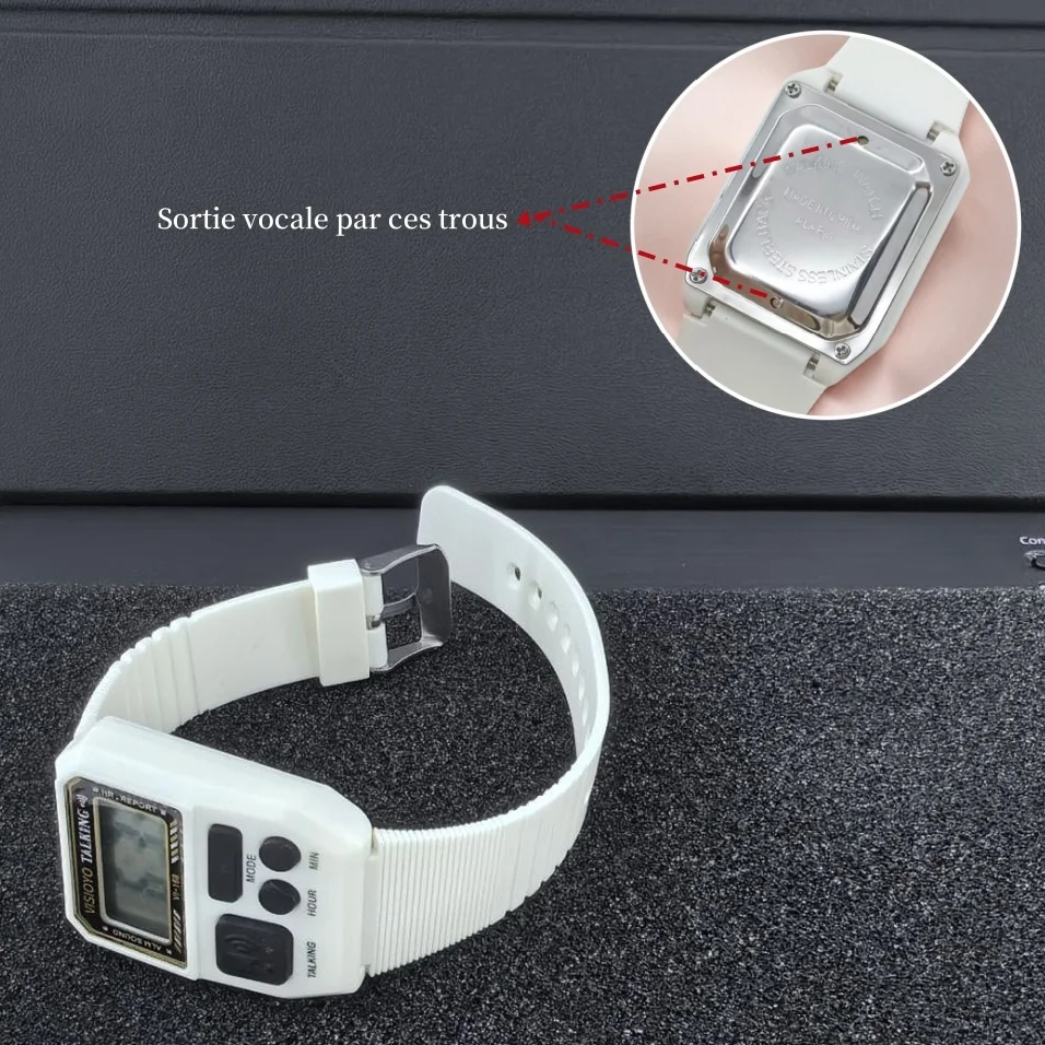 ساعة ناطقة فرنسية للمكفوفين وضعاع البصر، مع توقيت/إنذار مدفون، لكبار السن ومستخدمين منخفض الرؤية VI-168(FR))-WHT-N
