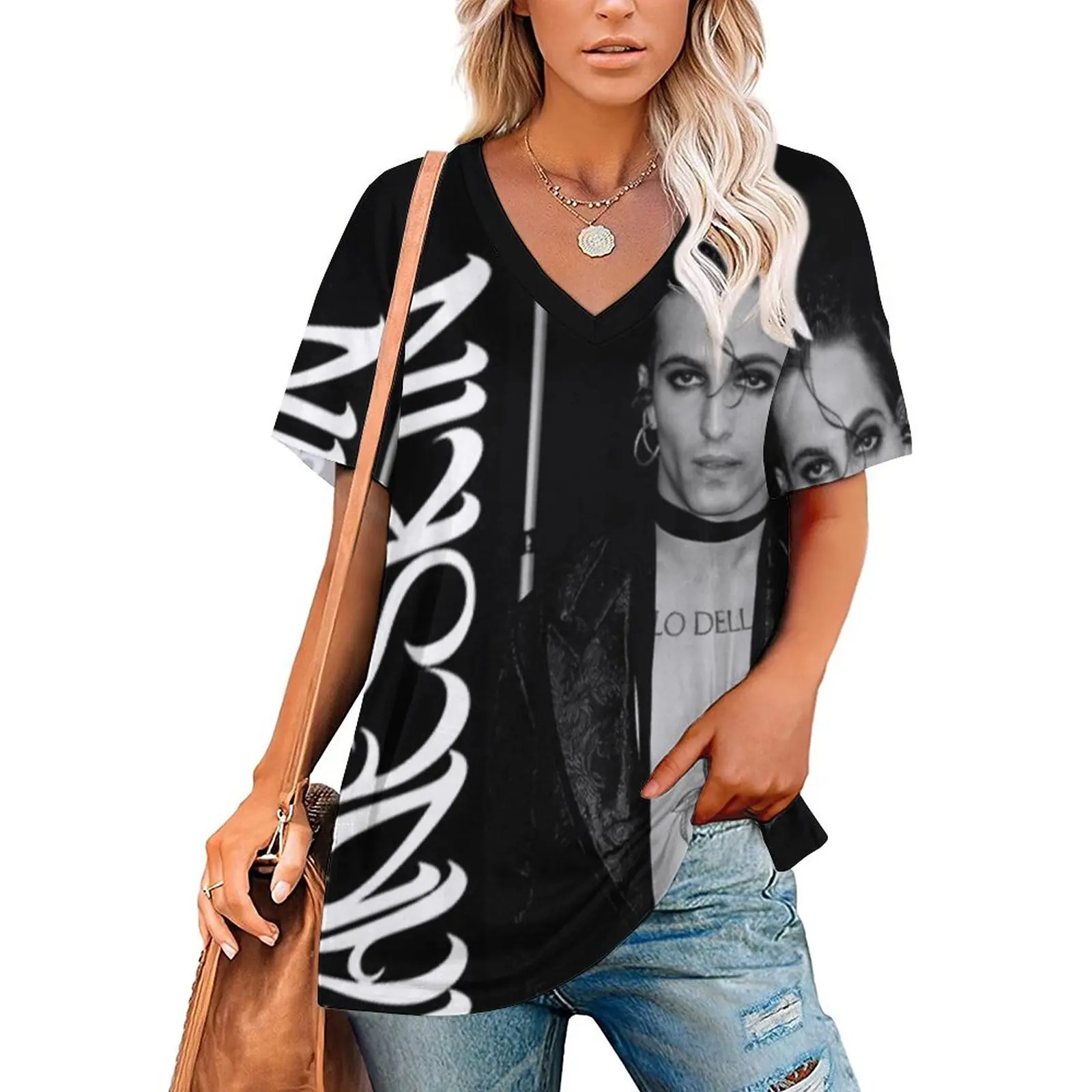 Damiano David Maneskin Women T-Shirt Crewneck Casual Short Sleeve Tops Summer Tees Maneskin Damiano David Damiano David Band