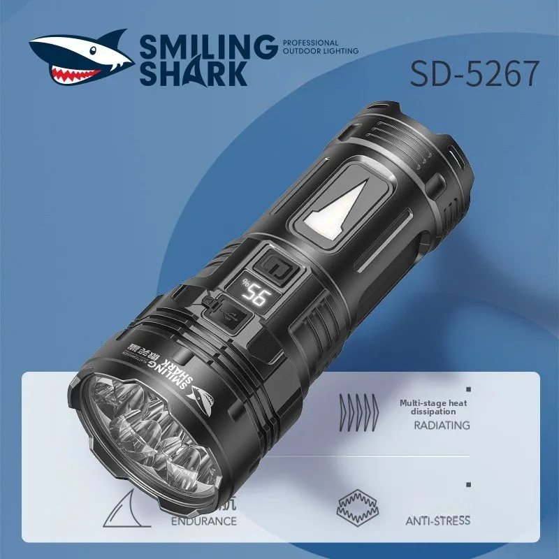 1. Smiling Shark Portable Outdoor Torch, Multi LED Beads Fixed Focus Flashlight, COB Flood Side Light & 4 Adjustable Modes