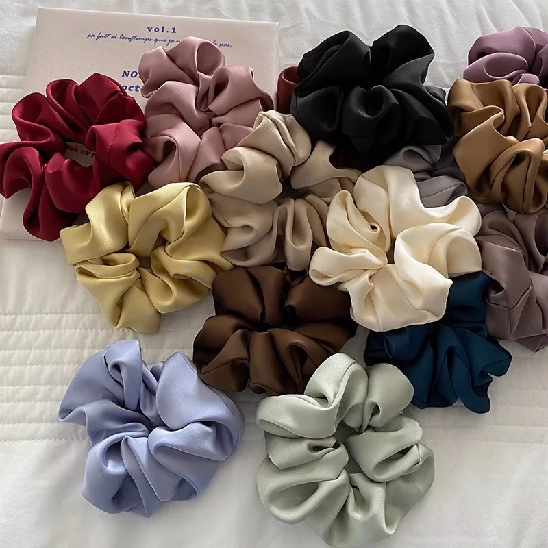 French Sweet Ins Large Silk Scrunchie Korean Solid Color Elastic Hair Bands Ponytail Holder Headband for Women Hair Accessories