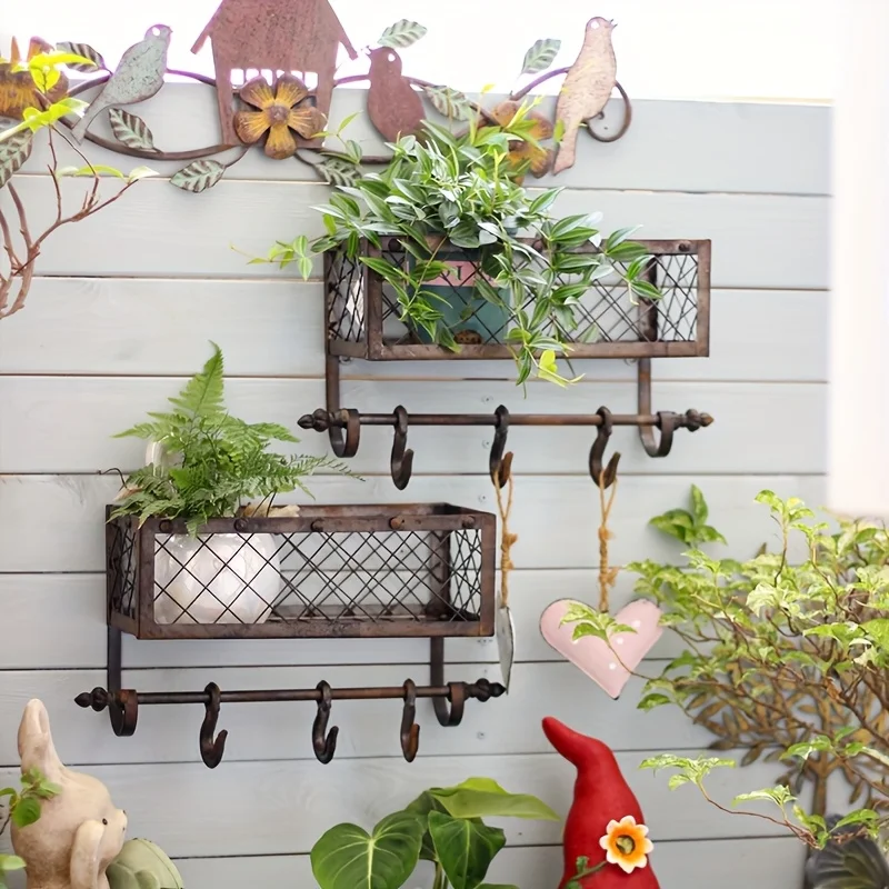 

A Vintage Country-Style Solid Cast Iron Wall-Mounted Multifunctional Shelf with Three Large Hooks, a 12-Inch Long Storage Shelf