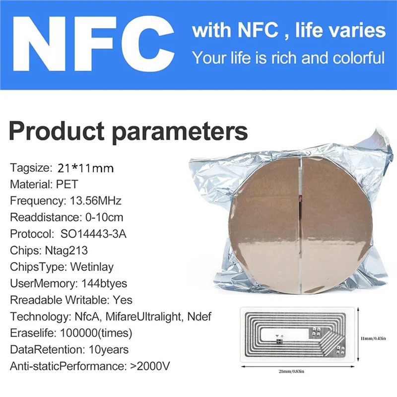 

SQPP-600 PCS NFC Tags Sticker With NTAG213 Chip Blank NFC Stickers Adhesive Labels RFID Tags Rewritable 144 Bytes Memory