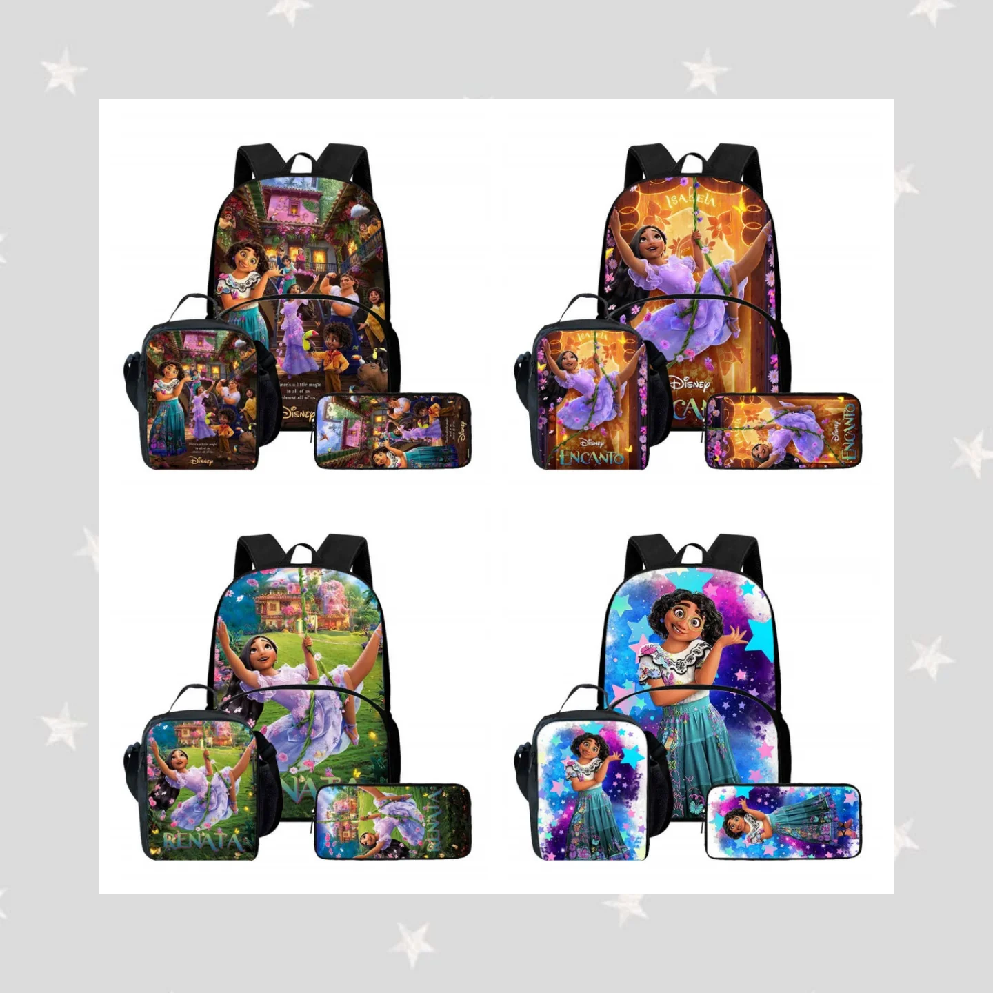 

3Pcs Set School Backpack with Front Pouch ,Lunch Bags ,Pencil Bags for Aged 5-10,Cartoon Disney ENCANO School Bags for Boy Girl