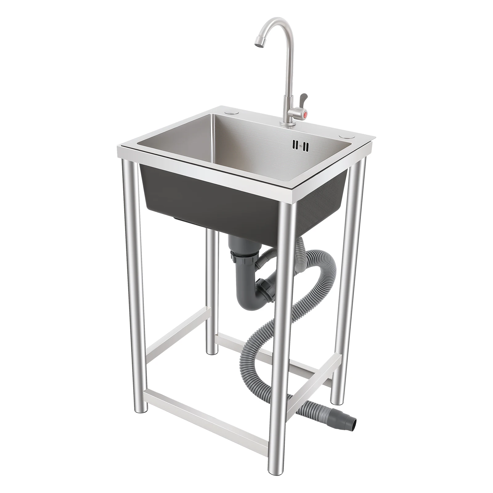 Freestanding Kitchen Sink with 360° Faucet, Single Bowl Commercial Sink, 45*41*75cm Utility Sink for Home/Restaurant