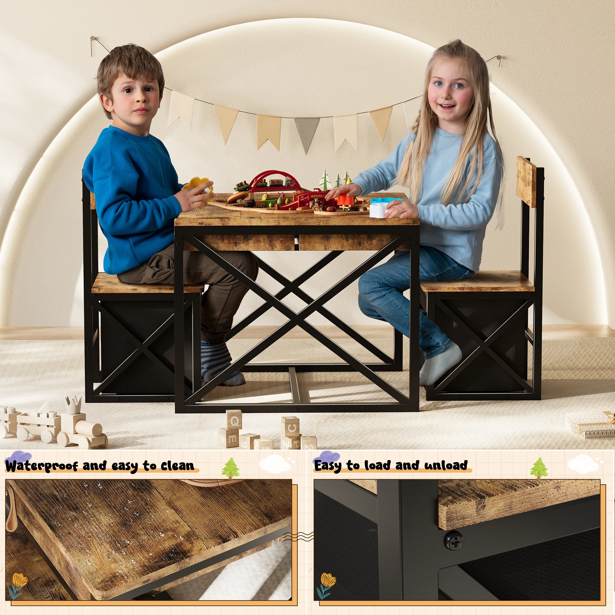 4-in-1 Kids Table and Chairs Set with Storage, Toddler Activity Desk for Crafts, Drawing, Reading – Ideal Children’s Furniture