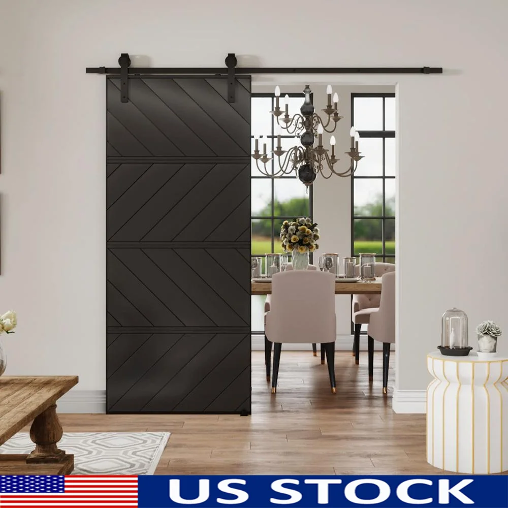 36x84 Sliding Barn Door Waterproof PVC Surface Eco-Friendly MDF Ideal Home Black