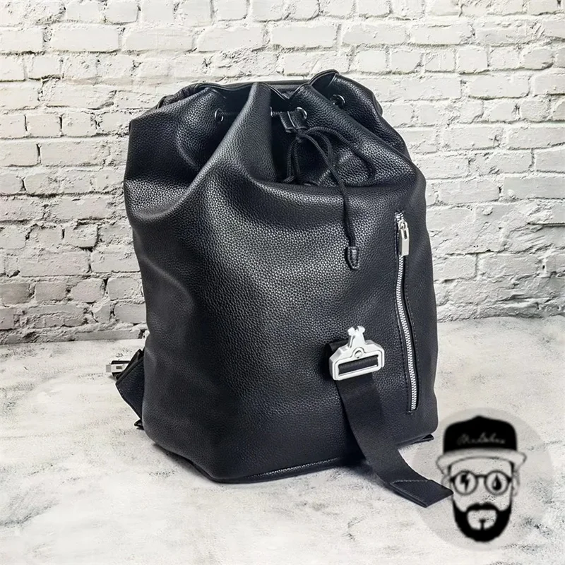 Black 1017 ALYX 9SM metal bucket leather backpack with large capacity and simple design ALYX backpack