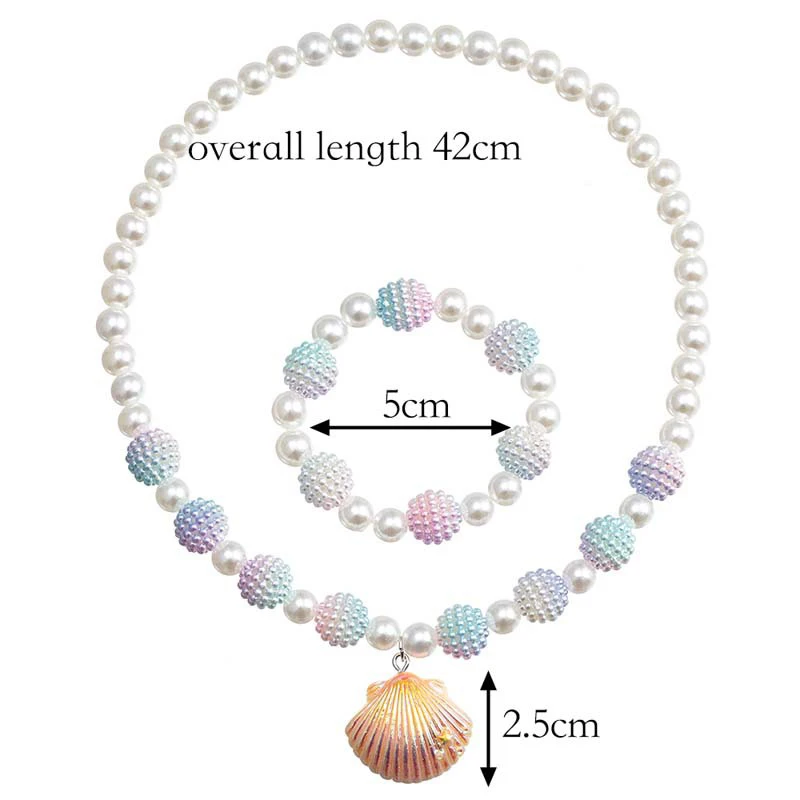 2Pcs/set Princess Daughter Shell Pendant Necklace+Bracelet set for Girls Women Party Jewellery Birthday Gift