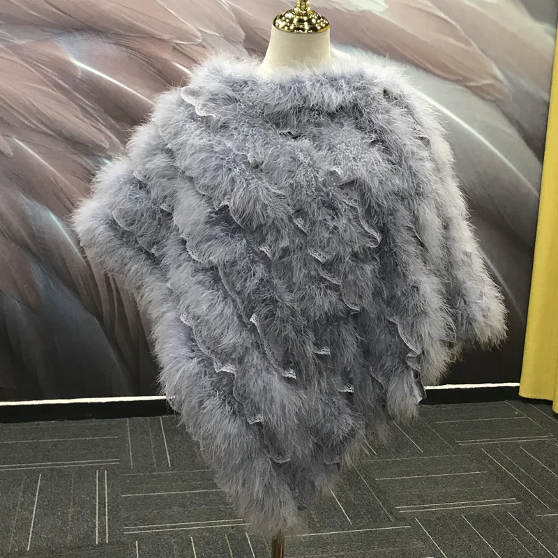 Women Luxurious Large Winter Real Ostrich Feather Fur Scarf Wraps Collar Shrug for Lady Poncho Wedding Dinner Party