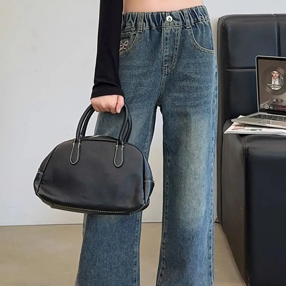 

Cute Bowknot Jeans Straight High Waist Children Y2K Jeans Loose Cowboy Pants Little Girls Denim Trousers Girls Gift