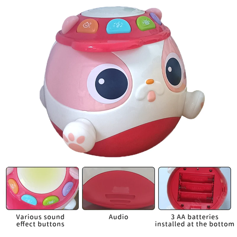 5in1 Baby Cartoon Hand Drum Toy Music Drum Toys Musical Dog Tumbler Toy with Light & Music Early Educational Toys for Kids Gifts