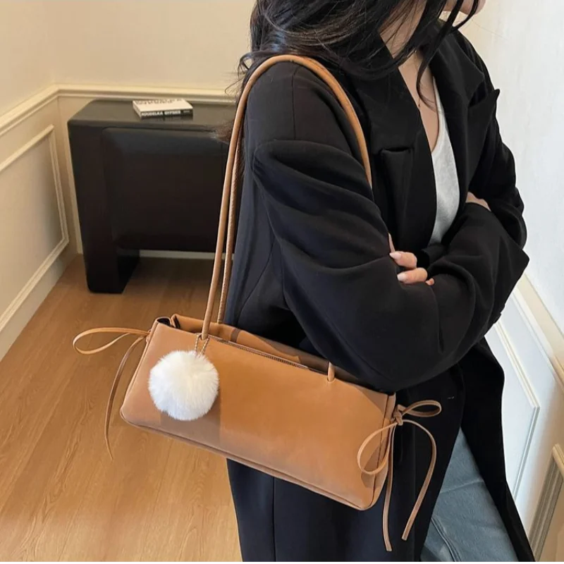 

French Retro Shoulder Bag Solid Color Suede Nubuck Square Bag Hot-sell Versatile Bow Handbag Fashion Autumn Winter Underarm Bags