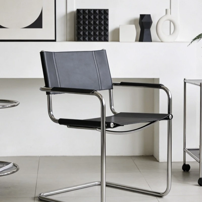 

Cantilever armchair replica medieval stainless steel saddle leather dining chair