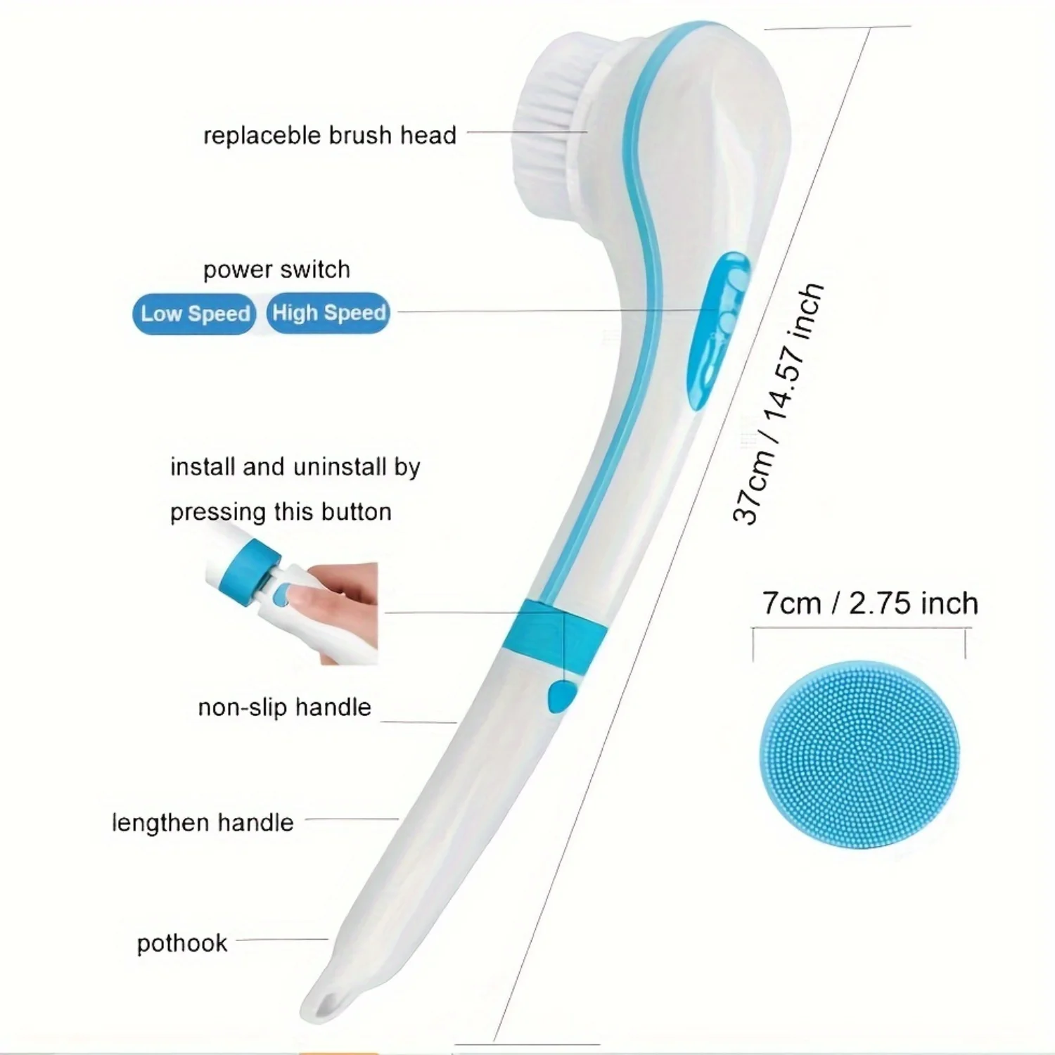 Scrubber per il corpo in silicone, spazzola per la schiena ricaricabile manico lungo per doccia con 5 testine per spazzole da bagno per il corpo Scrubber esfoliante per il corpo Ba