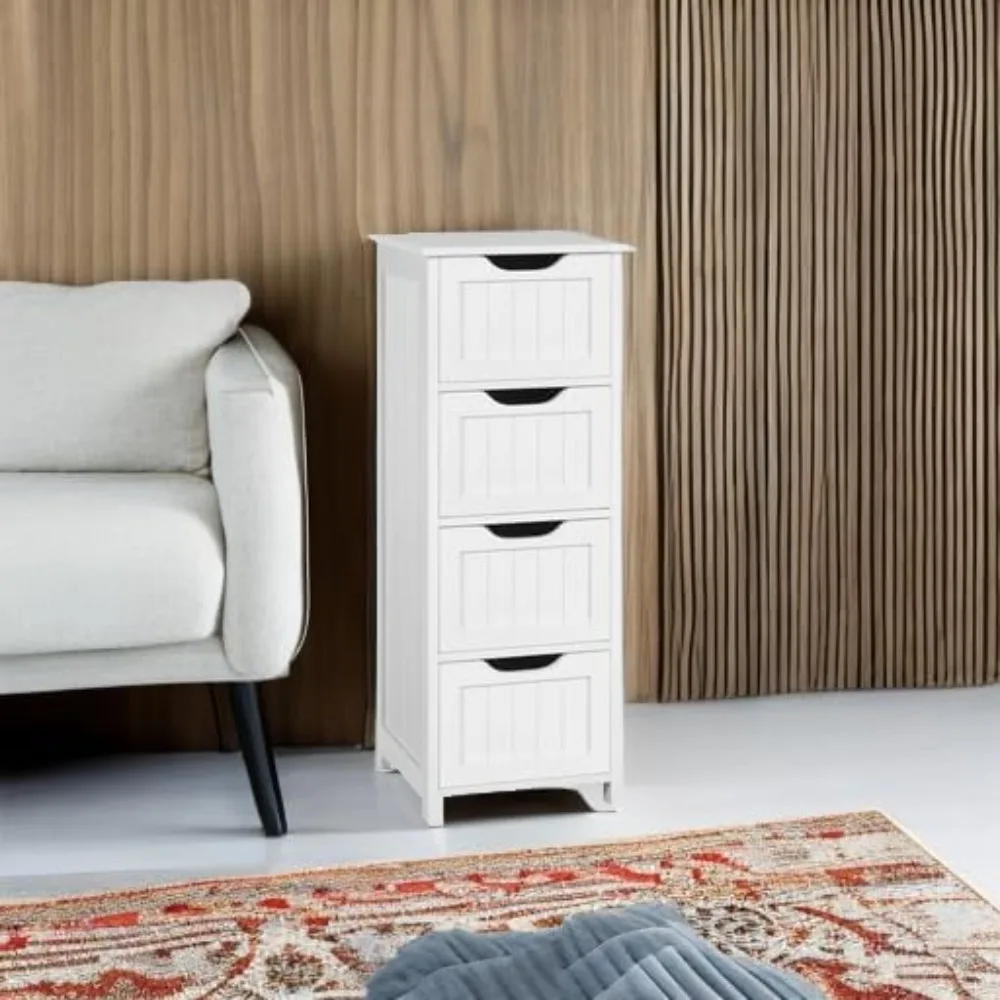 خزانة أرضية الحمام، رف تخزين جانبي خشبي، 4 أدراج حمام مستقل/مدخل/خزانة غرفة المعيشة