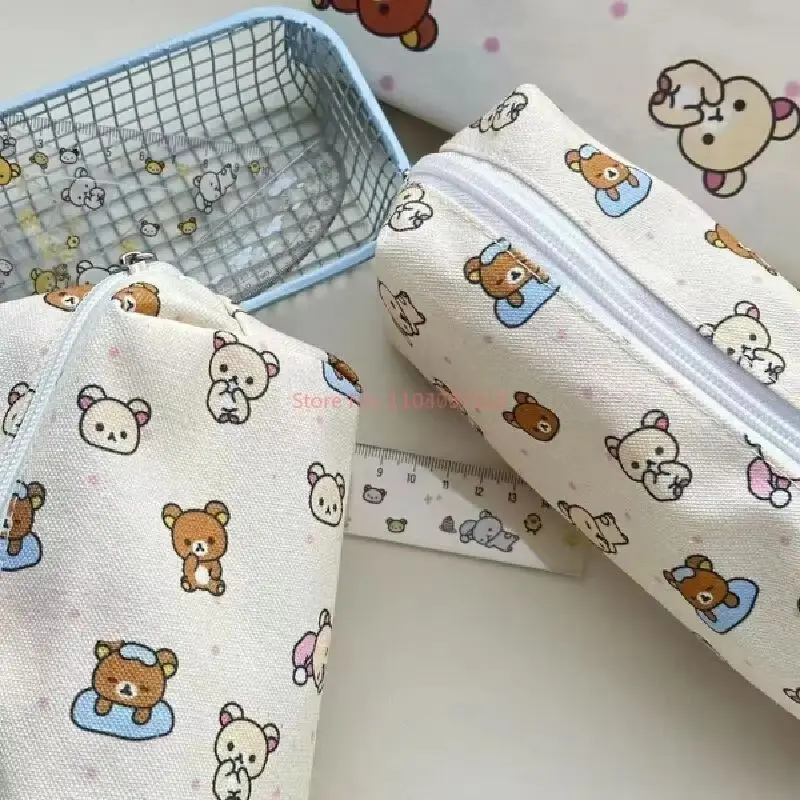 Rilakkuma-Bolsa para bolígrafos de gran capacidad, almacenamiento de papelería de Anime de dibujos animados bonitos para estudiantes, suministros de aprendizaje de alta apariencia, regalo