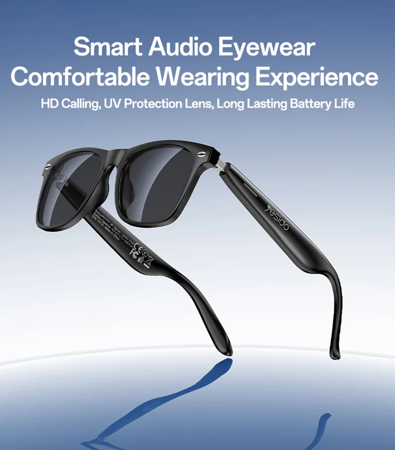 نظارات Yesido الذكية بلوتوث لركوب الدراجات، نظارات الموسيقى الرياضية مع حماية من الأشعة فوق البنفسجية، بطارية تدوم طويلاً، مريحة ومقاومة للماء