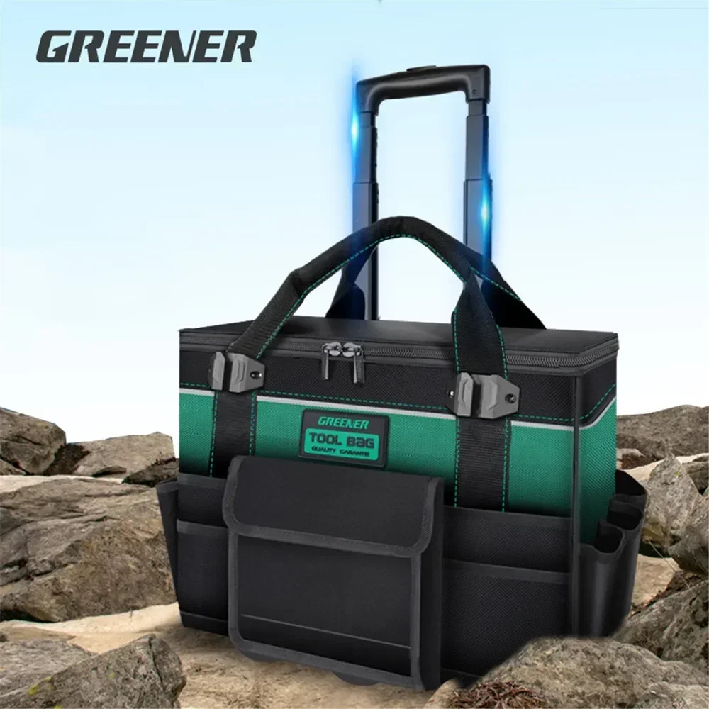 Bolsa de herramientas con ruedas para electricistas, Kit de reparación de almacenamiento impermeable, escalera superior, carro profesional de