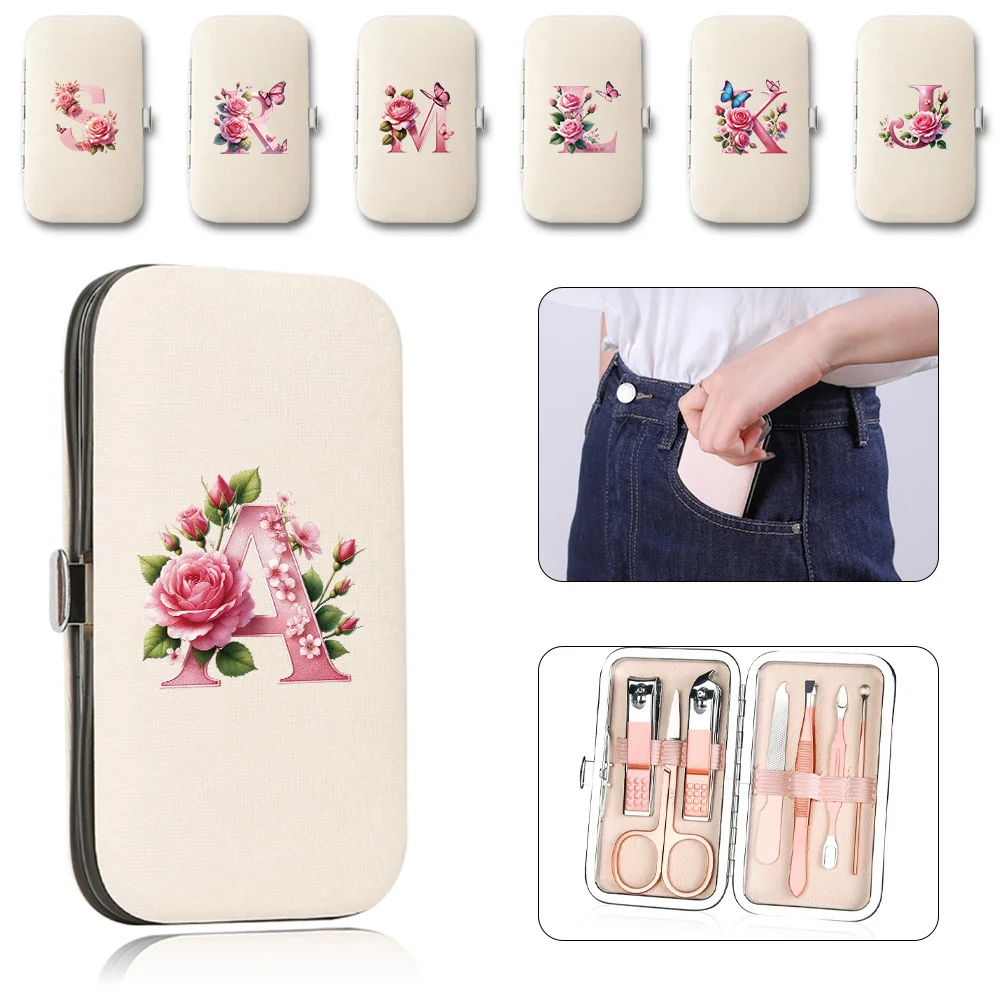 

Professional Pedicure Set Manicure Kit Stainless Steel Pedicure Tools Set Pink Butterfly Initial Name 26 Letters Pattern