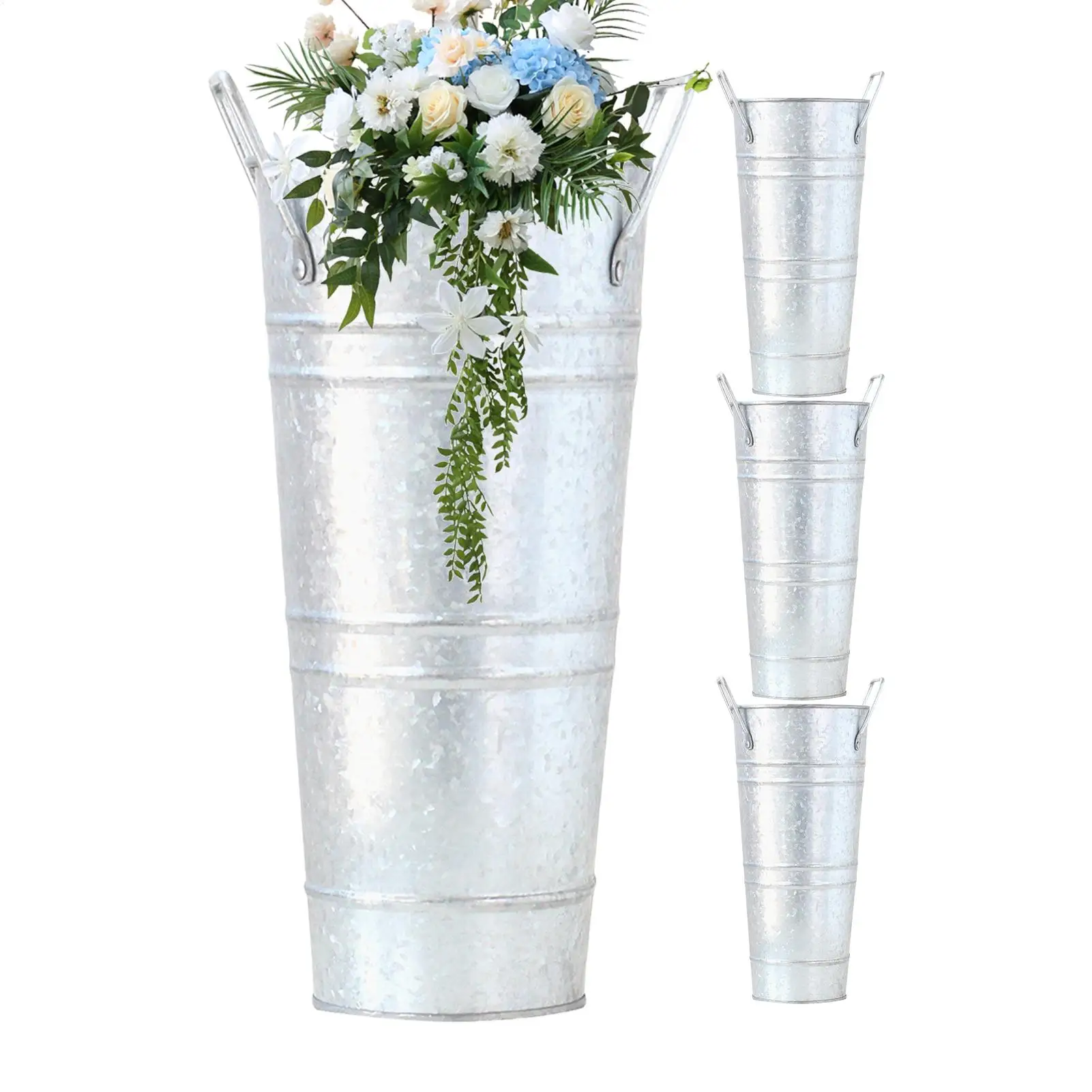 Metal Vase 4 Piece Metal Tall Galvanized Decorative 4.33in Farmhouse Flower Vase for Home Kitchen Entryway Bedroom Living Room