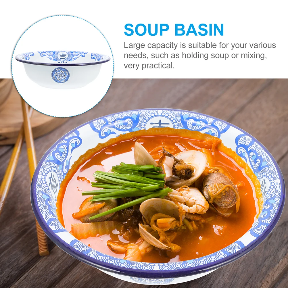 

Enamelware Deep Plate 28Cm Heavy Duty Food Grade Enameled Steel Retro Round Soup Basin For Salad Pasta Dough Making