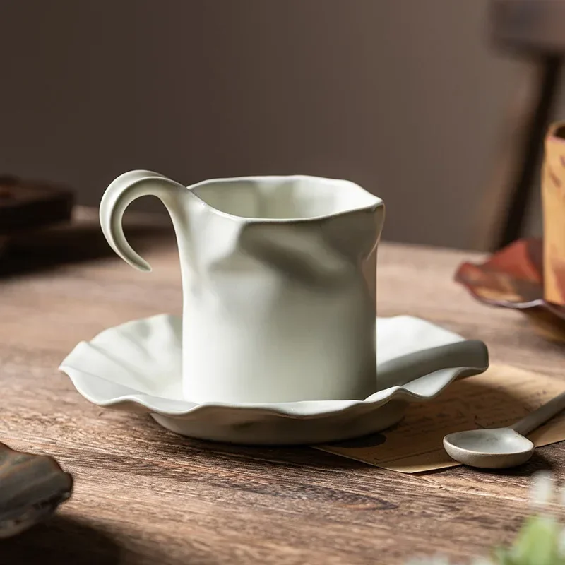 High-Grade Pleated Coffee Set, Ceramic Cup Suit, Japanese Entry Lux, Creative Upscale Special-Shaped Cup