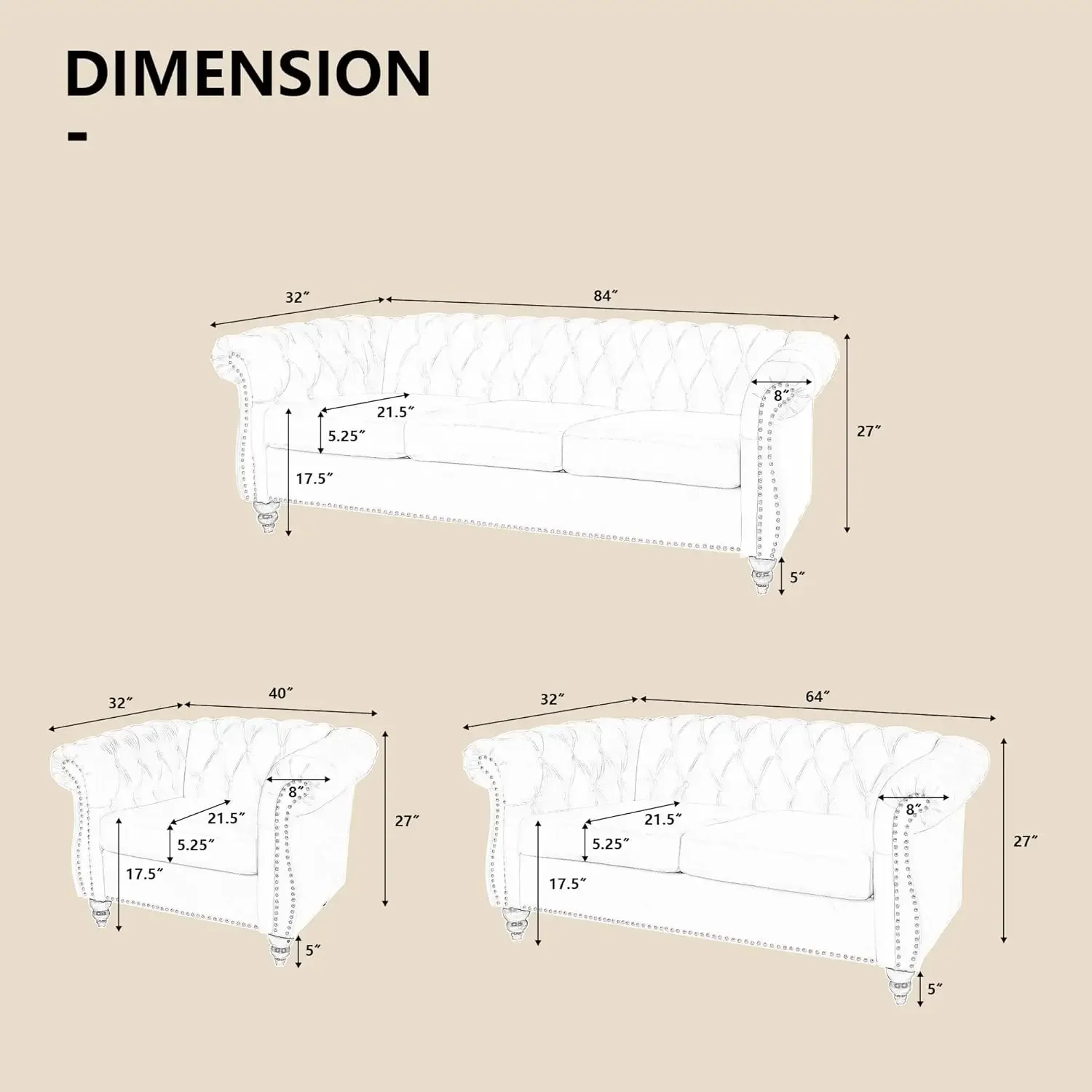 Chesterfield Loveseat Modern Velvet Couch Upholstered Sofa with Tufted Back for Living Room Furniture (Blue)