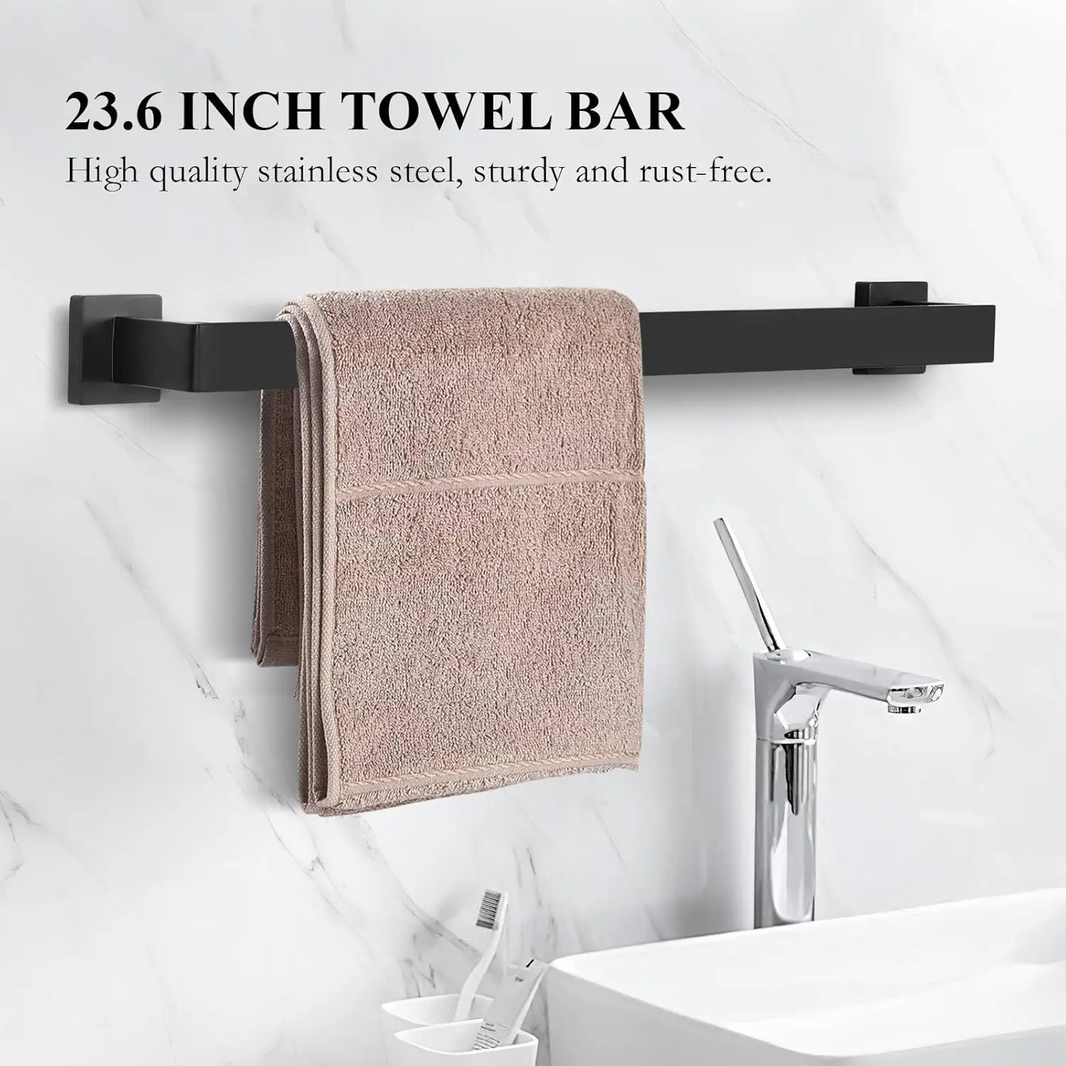 10-Piece Matte Black Bathroom Hardware Set Towel Bar Set for Bathroom Include 24 inch Towel Bar Towel Ring TP Holder Coat Hooks